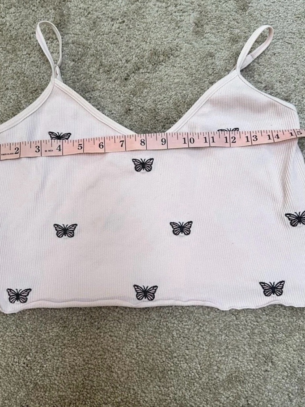 Women’s Y2K Stretch Butterfly Embroidery Light Pink Crop Tank Top Cami Sz Large - Picture 3 of 7